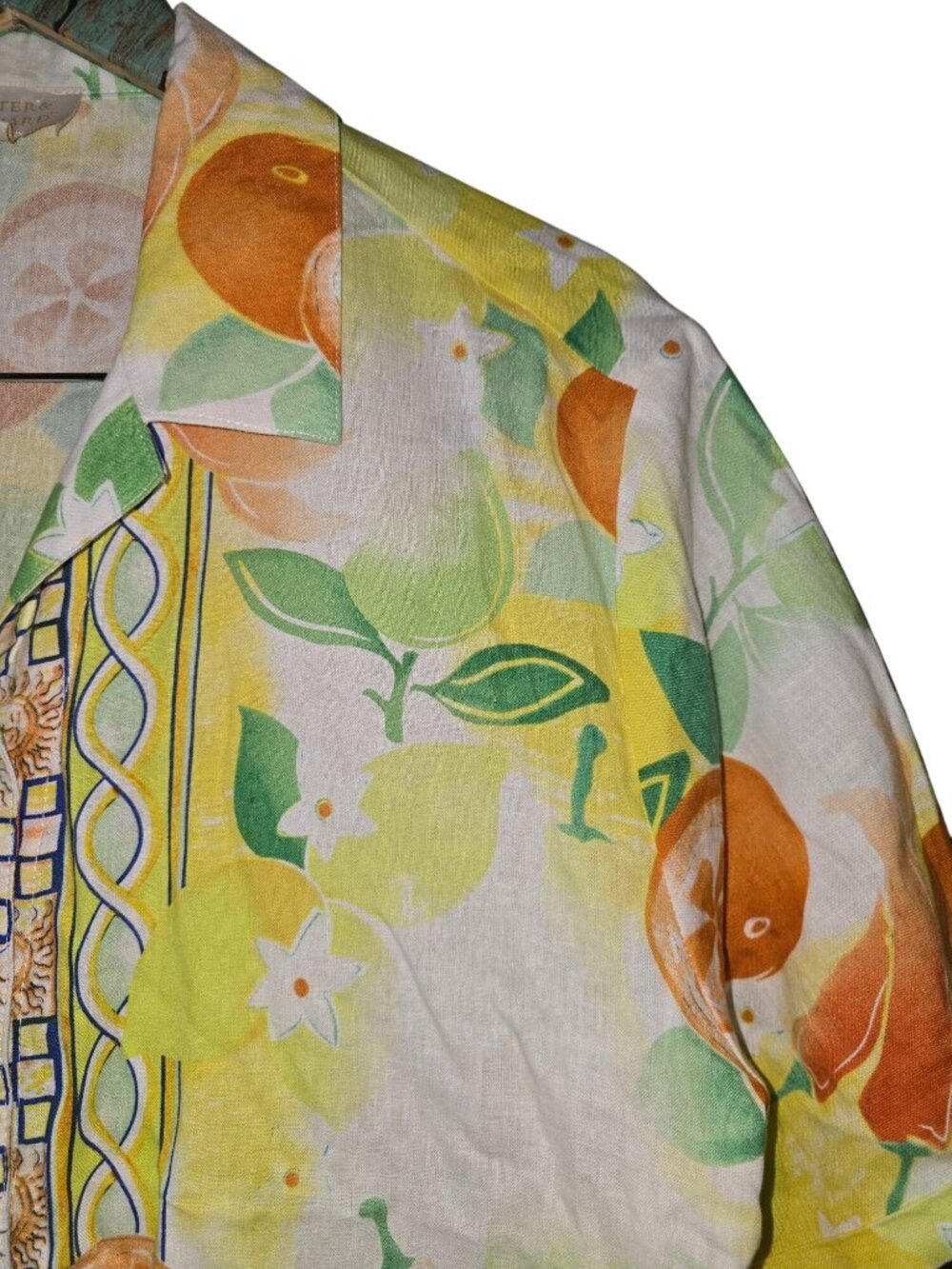Hester & Orchard Fruit Floral Sun and Stars Linen Short Waist Top, XL - Picture 3 of 6